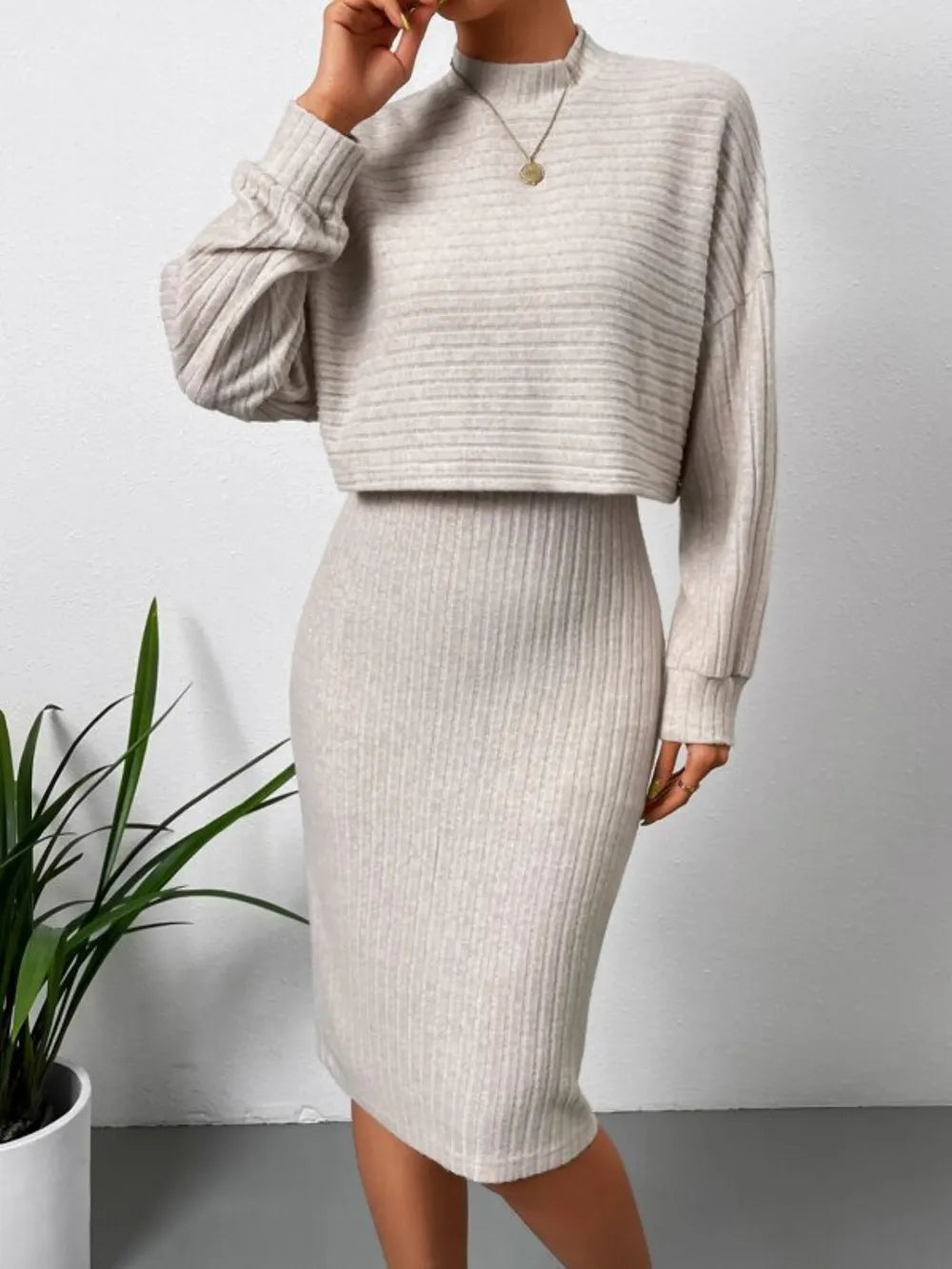 Long Sleeve Top and Wide Strap Dress