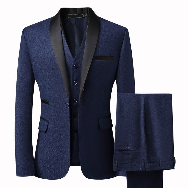 Three-Piece Cotton Blend Slim Fit Suit