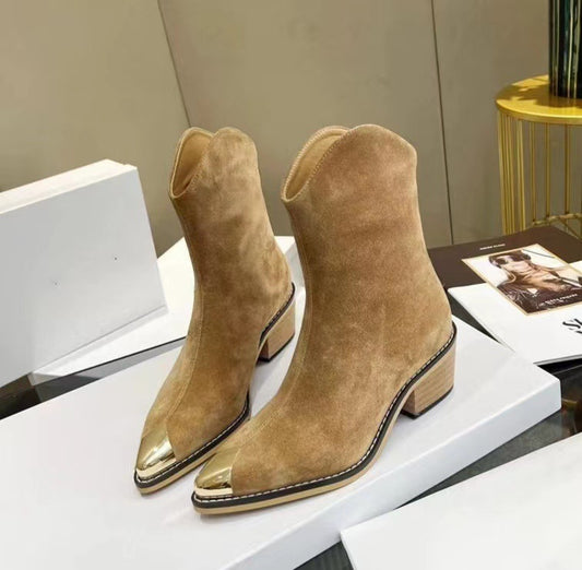 Suede Metal Toe Back Zip Chelsea Boots