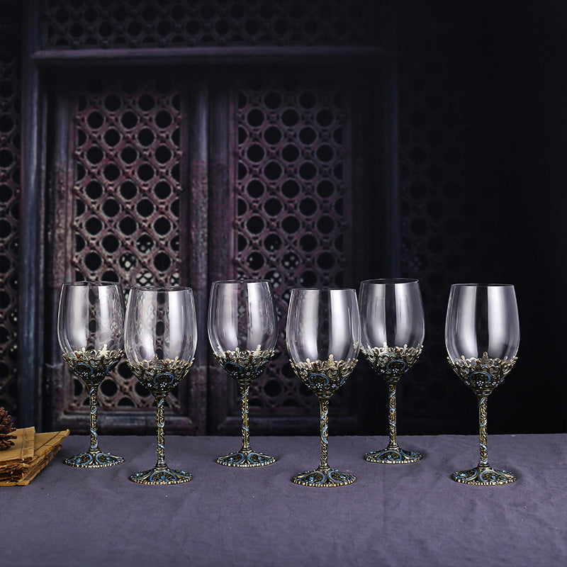 Red Wine Crystal Glass High Footed Cup Decanter Set