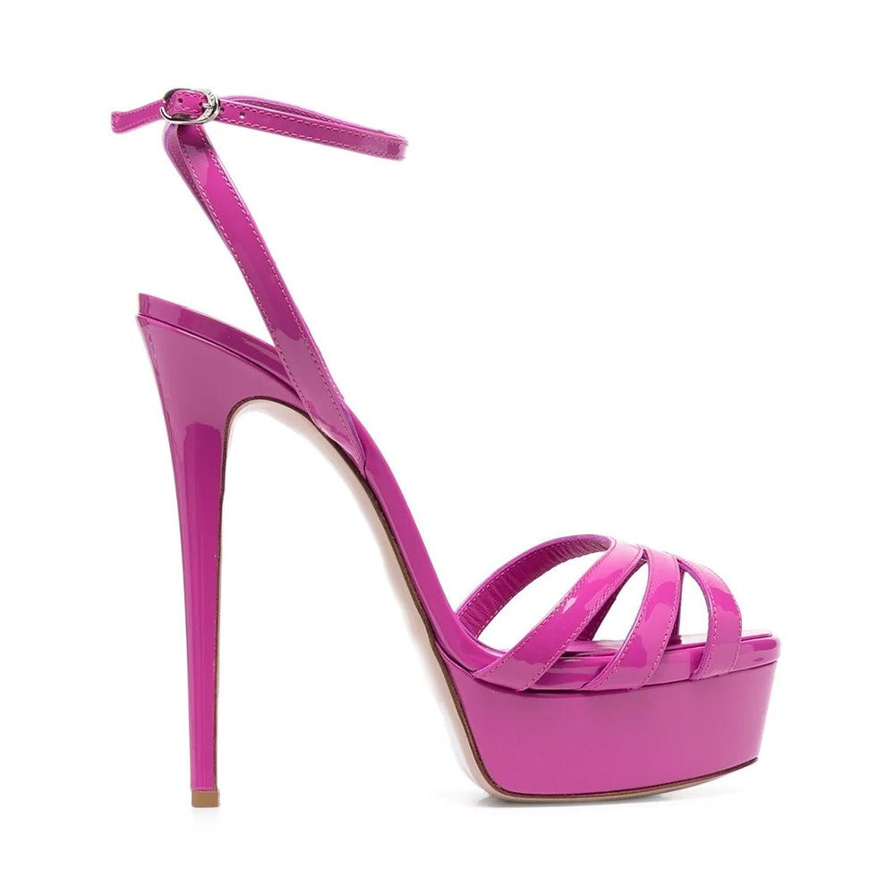 Round Toe Ankle Buckle Platform High Heels