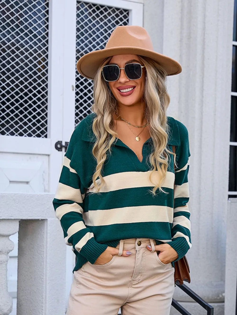 Angel Wings Striped Johnny Collar Sweater