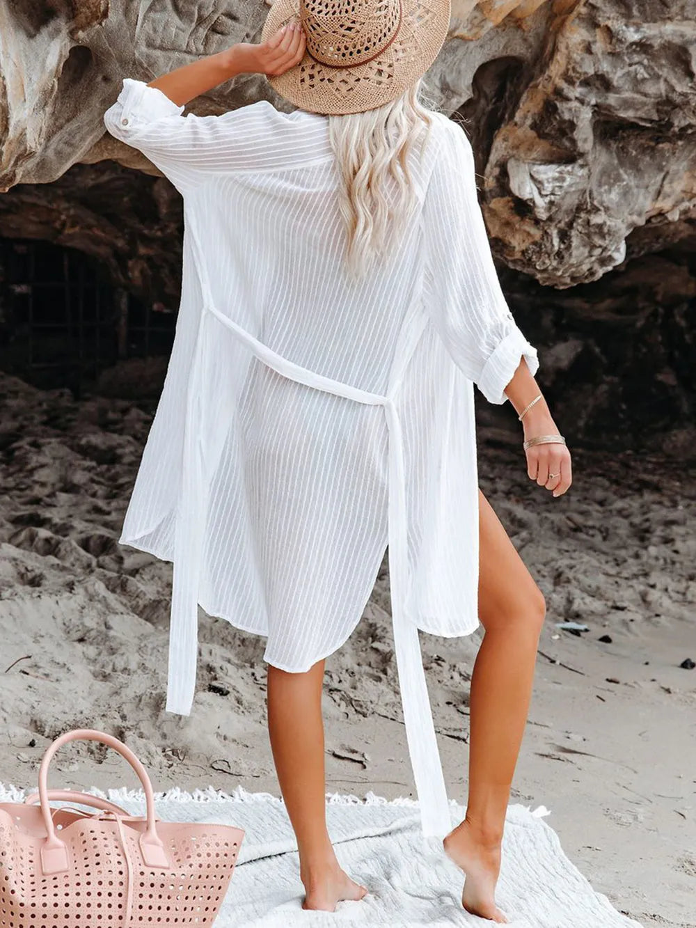 Jacquard Strip Shirt Bikini Cover Up