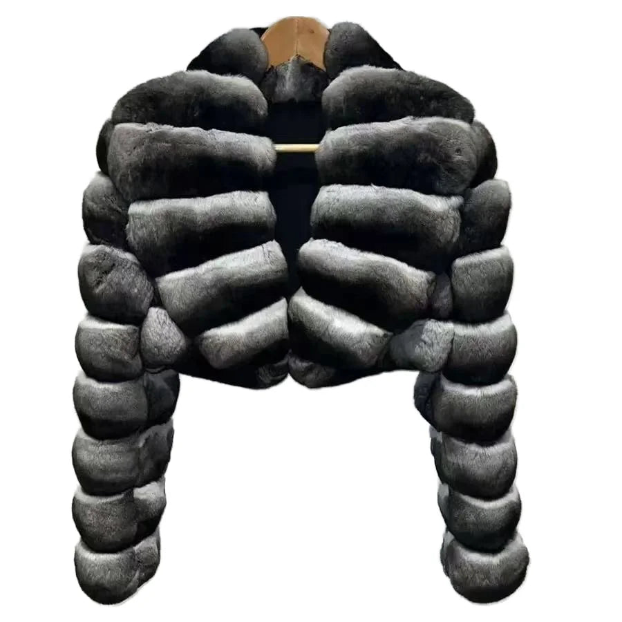 Faux Rex Rabbit Fur Chinchilla-Style Lapin Jacket