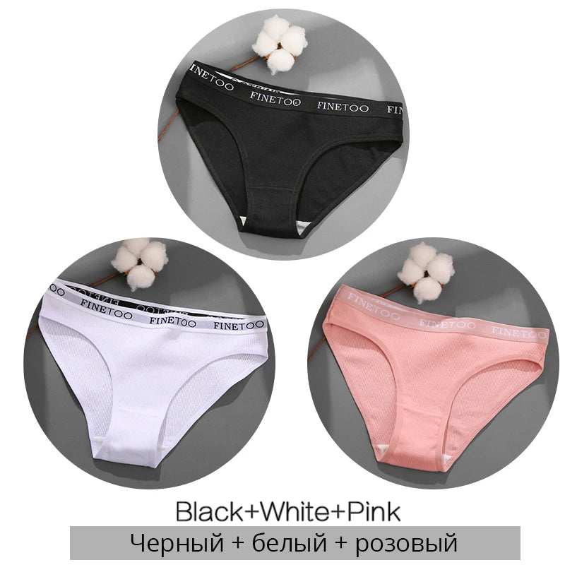 FINETOO Cotton Solid Color Panty 3PCS/Set