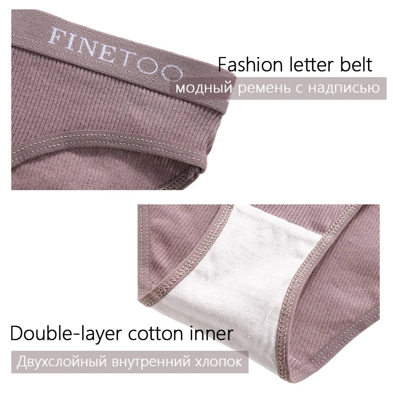 FINETOO Cotton Solid Color Panty 3PCS/Set