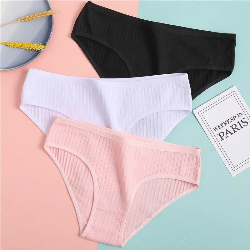 FINETOO Cotton Solid Color Panty 3PCS/Set