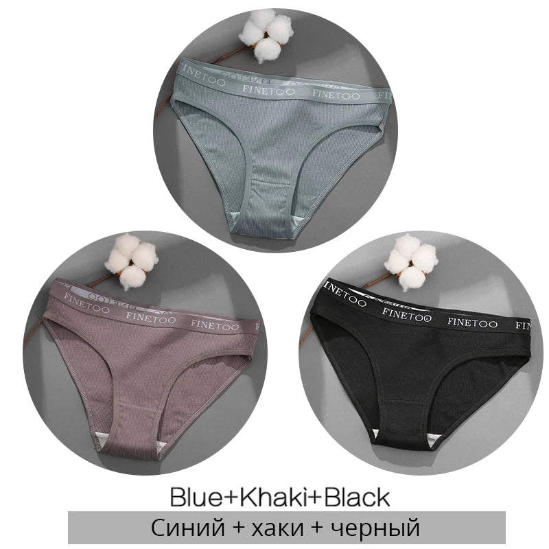 FINETOO Cotton Solid Color Panty 3PCS/Set