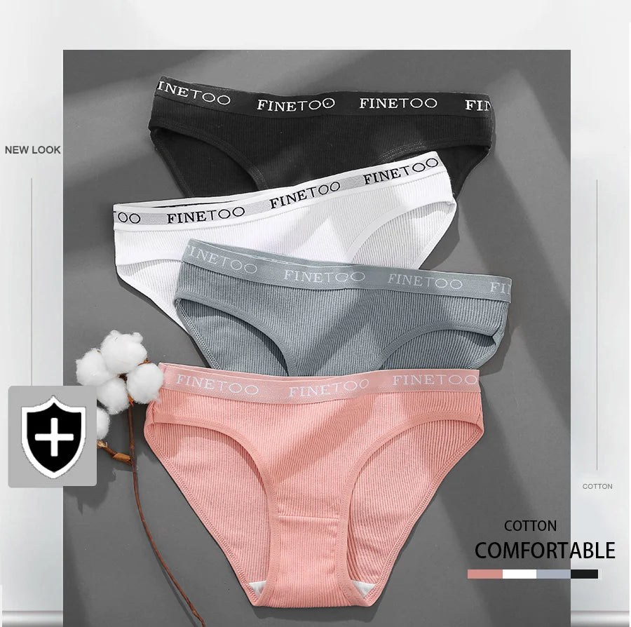 FINETOO Cotton Solid Color Panty 3PCS/Set