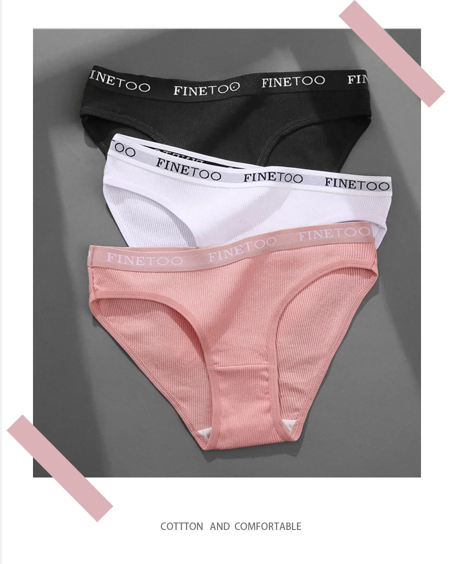 FINETOO Cotton Solid Color Panty 3PCS/Set