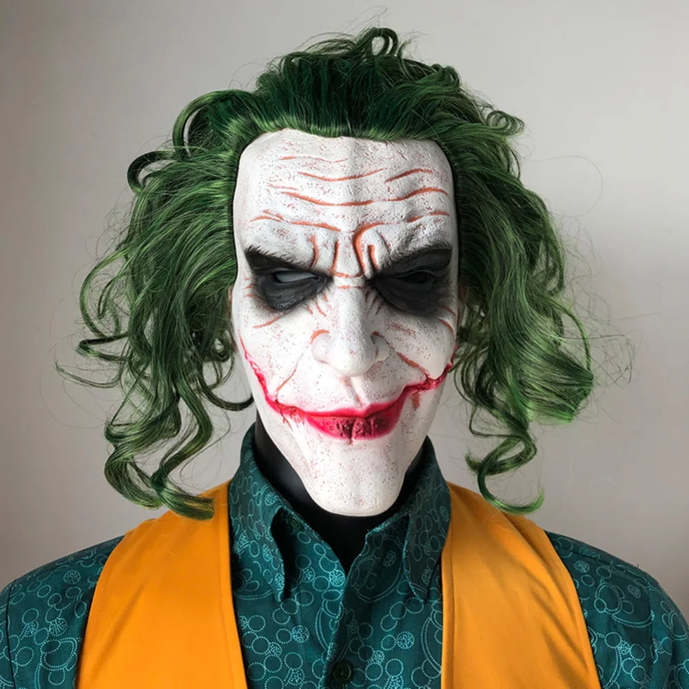 Joker Mask Cosplay Latex Masks With Green Hair Wig