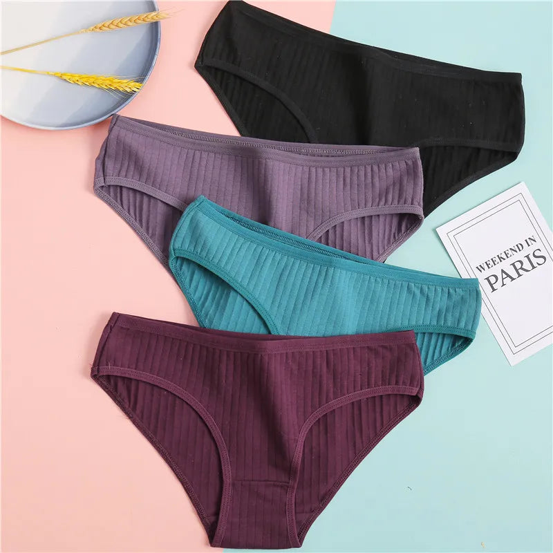 FINETOO Cotton Solid Color Panty 3PCS/Set