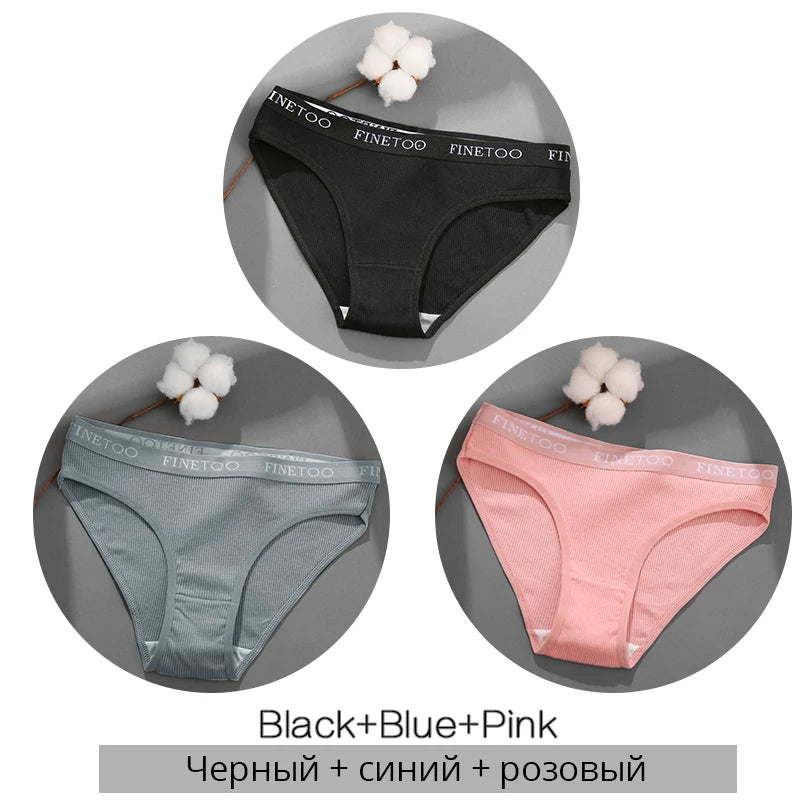 FINETOO Cotton Solid Color Panty 3PCS/Set