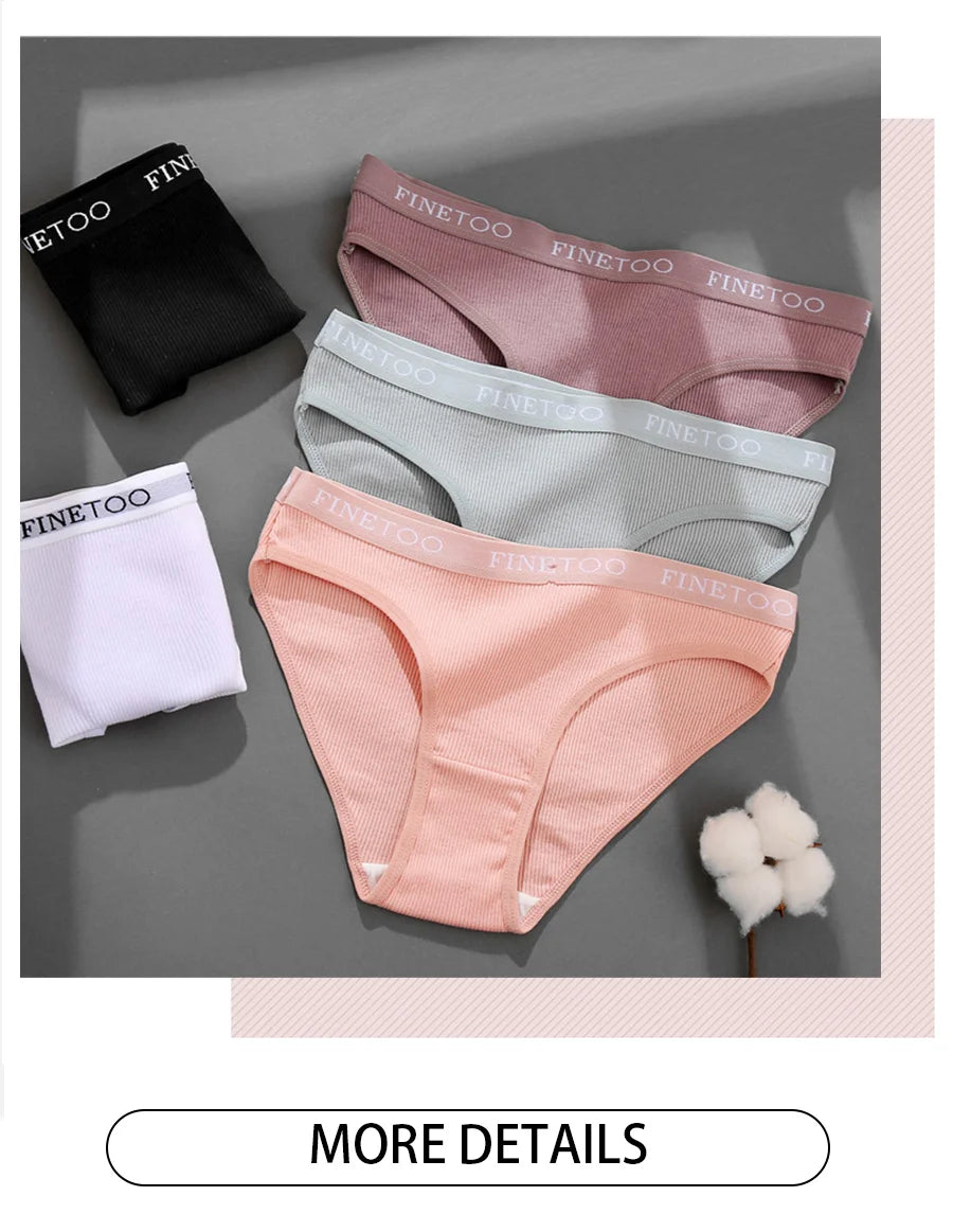 FINETOO Cotton Solid Color Panty 3PCS/Set