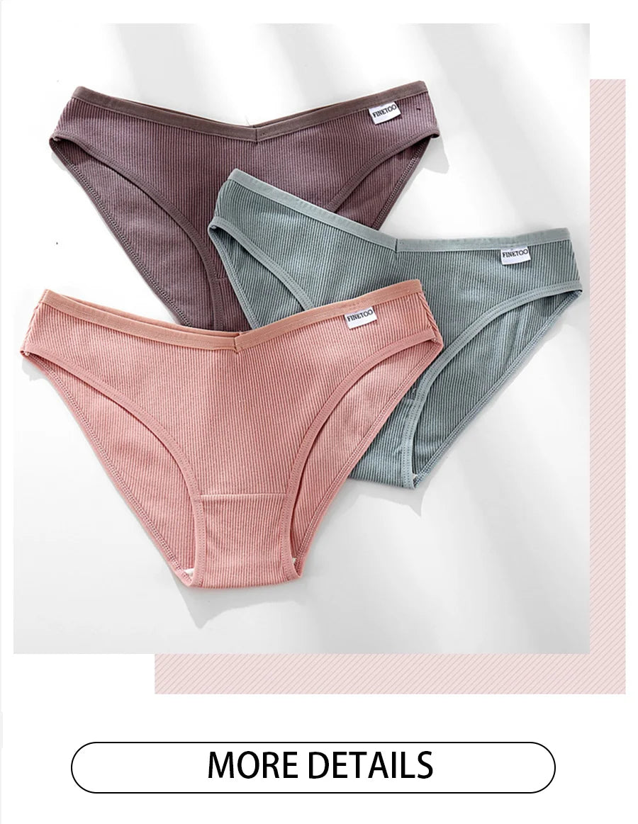 FINETOO Cotton Solid Color Panty 3PCS/Set