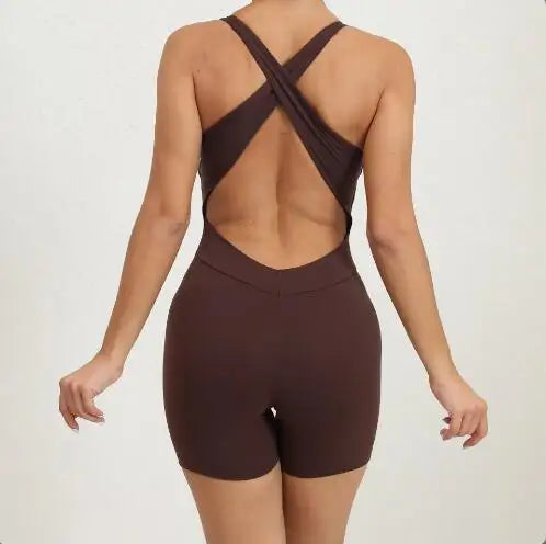 Open Back Yoga Romper Quick Dry Sports Bodysuit
