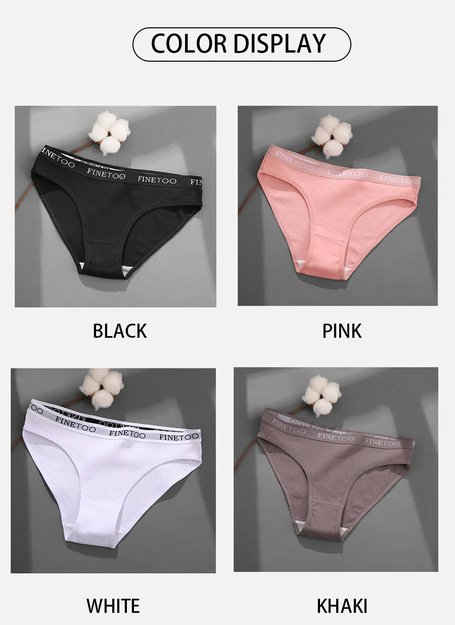 FINETOO Cotton Solid Color Panty 3PCS/Set
