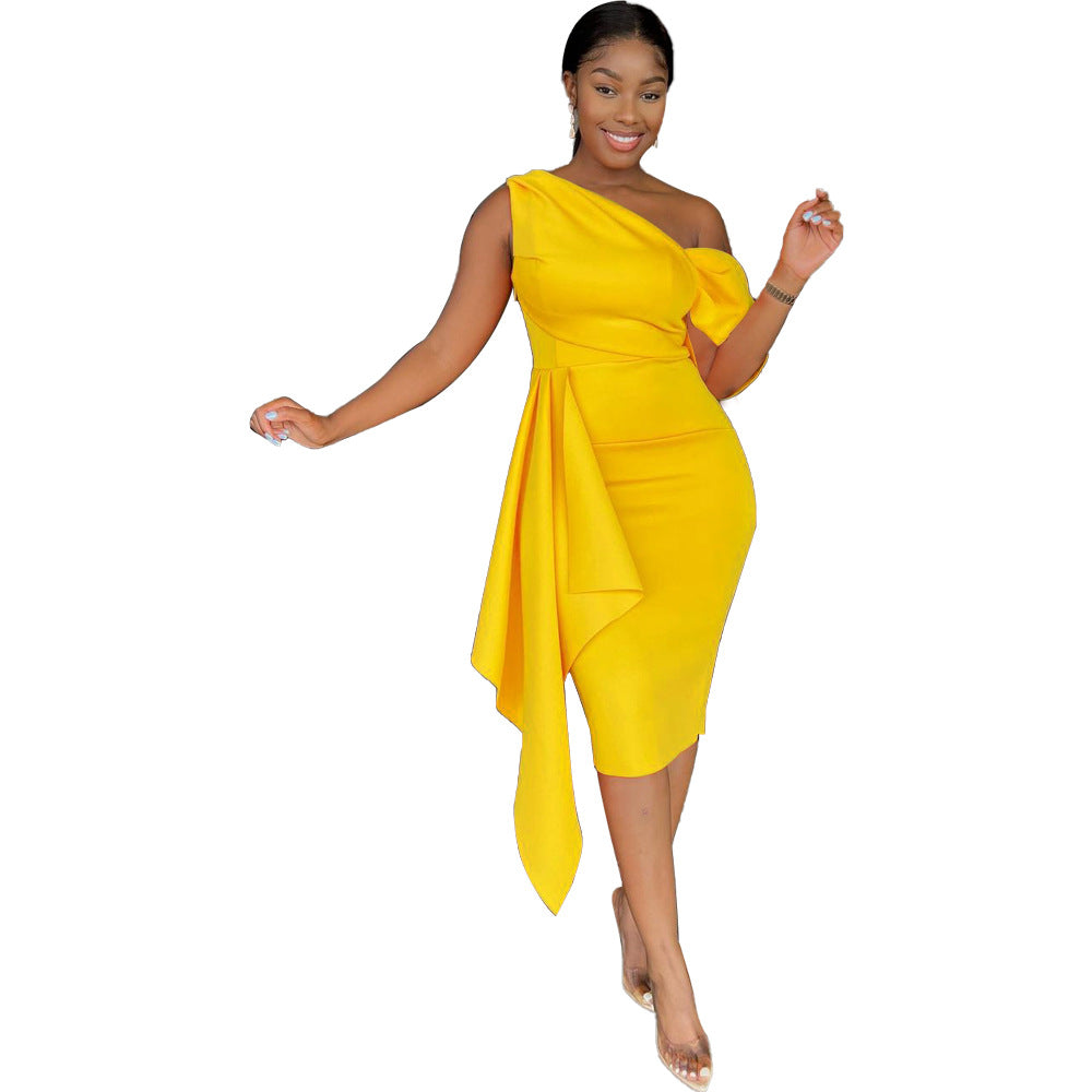 One-Shoulder Slim-Fit Evening Dress