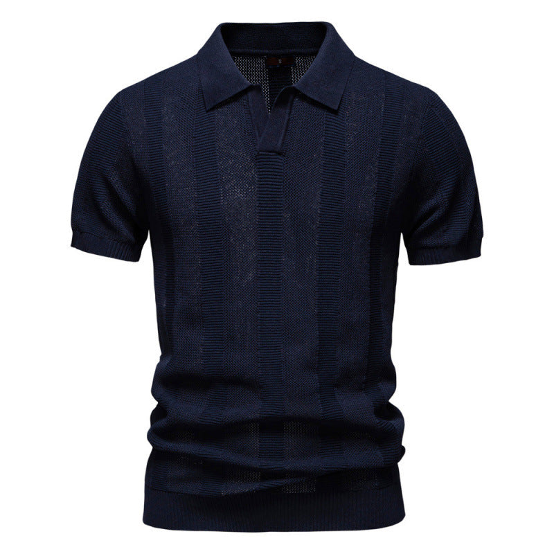 Striped Hollow Short Sleeve Polo