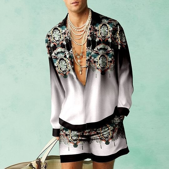Digital Print Short Sleeve Shirt Shorts Suit