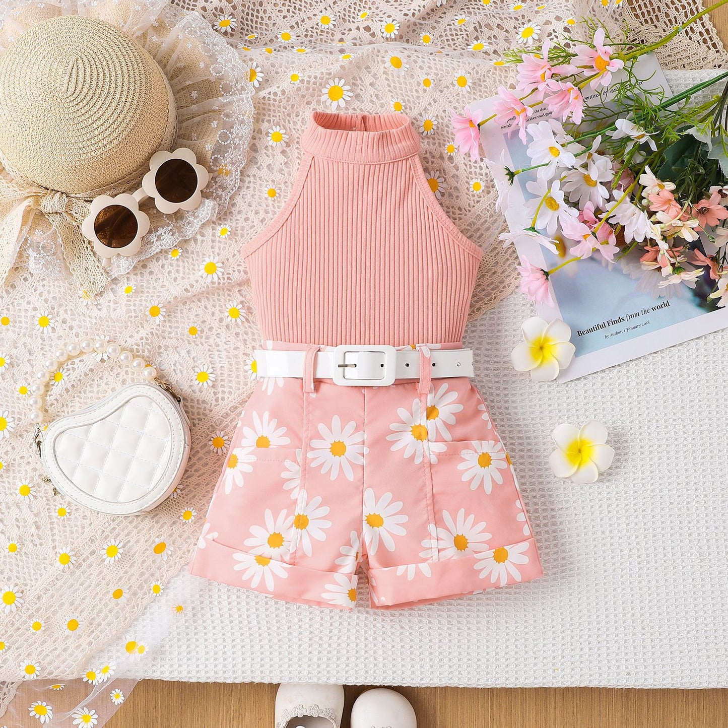 Halter Top Printed Shorts Set