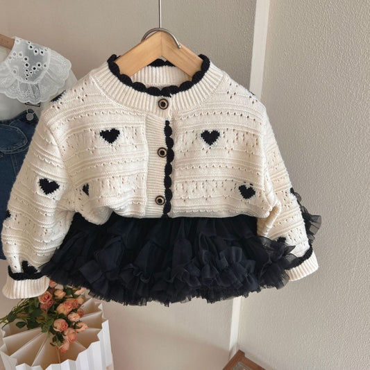 Love Sweater Cardigan with Skirt Set