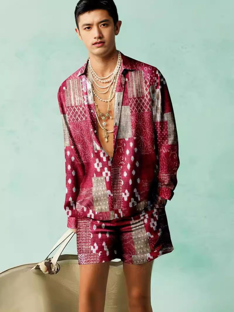 Digital Print Short Sleeve Shirt Shorts Suit