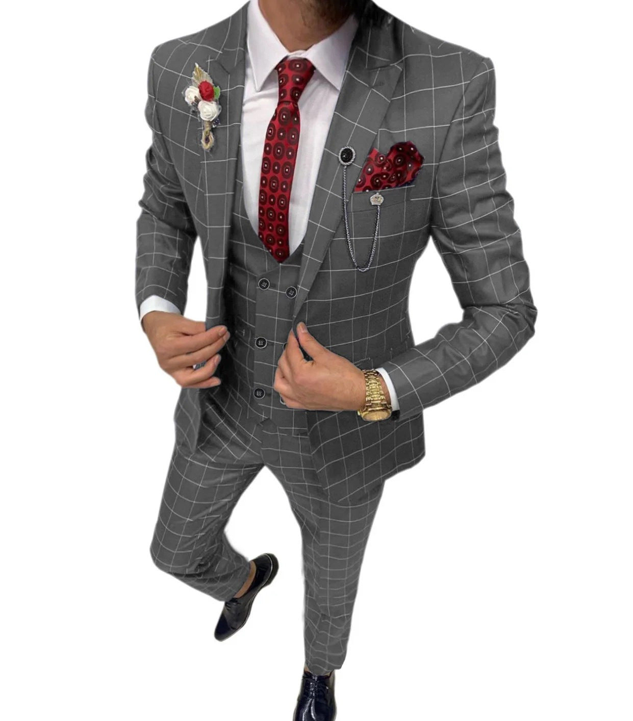 Lattice Plaid Three-Piece Suit