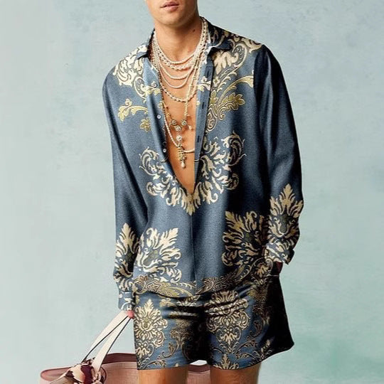 Digital Print Short Sleeve Shirt Shorts Suit