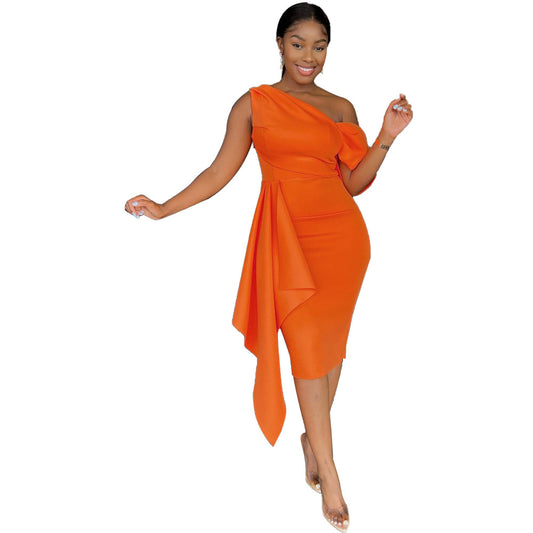 One-Shoulder Slim-Fit Evening Dress