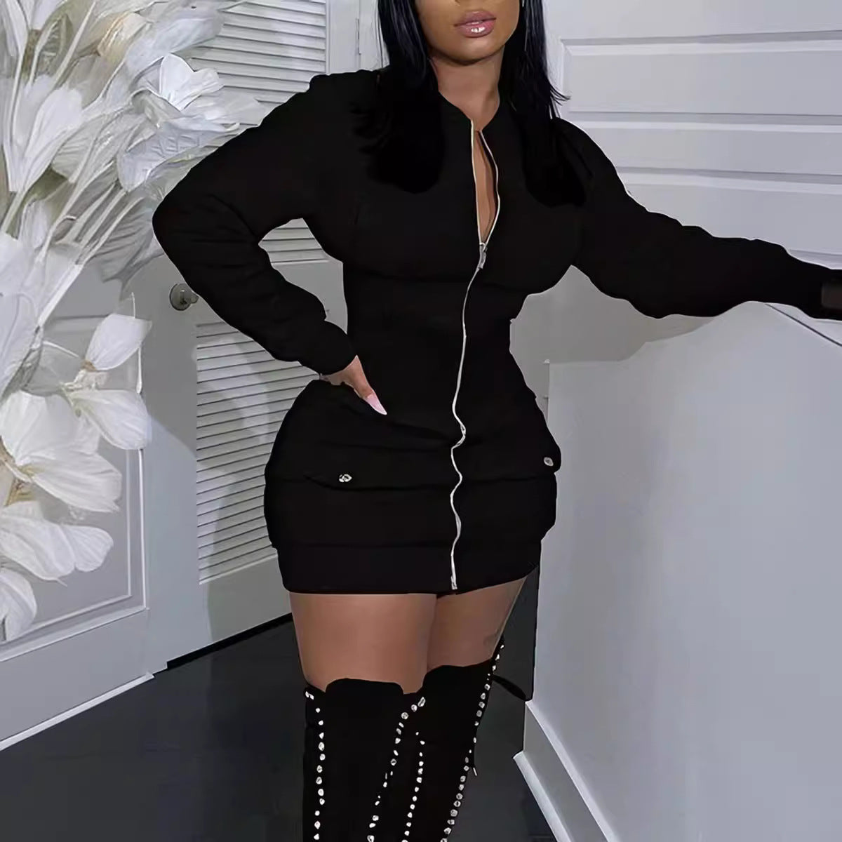 Hip-Wrapped Long Sleeve Dress