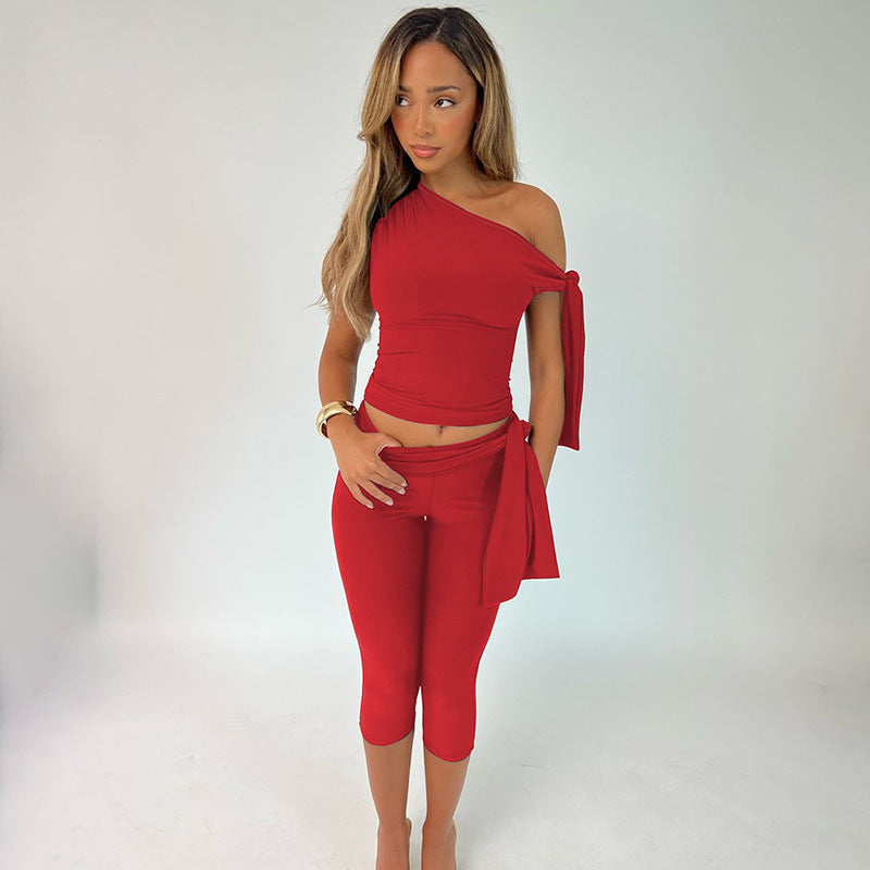 One-Shoulder Bandage Tight Two-Piece Set