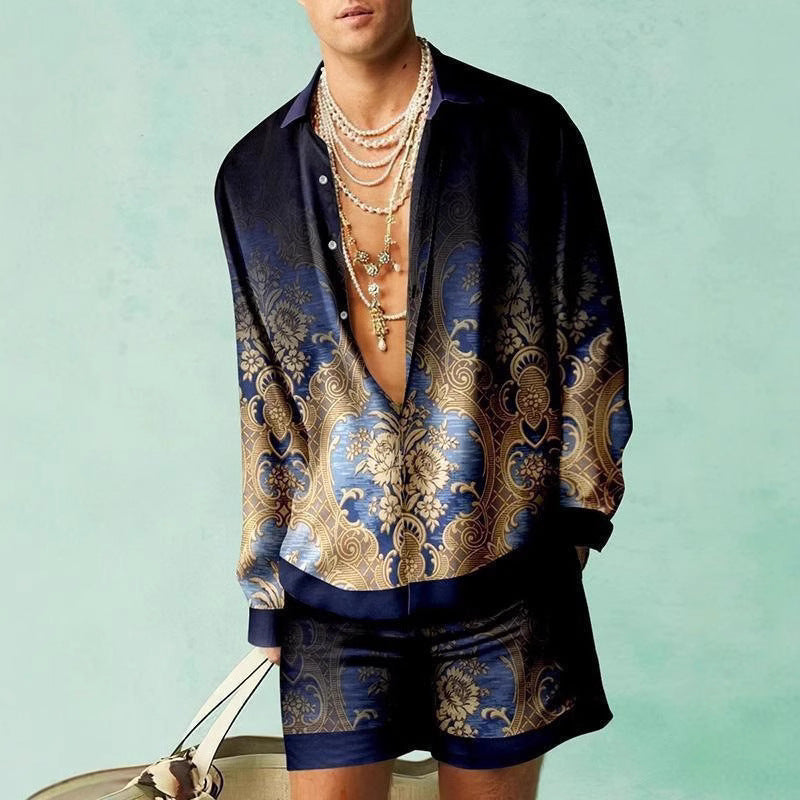 Digital Print Short Sleeve Shirt Shorts Suit