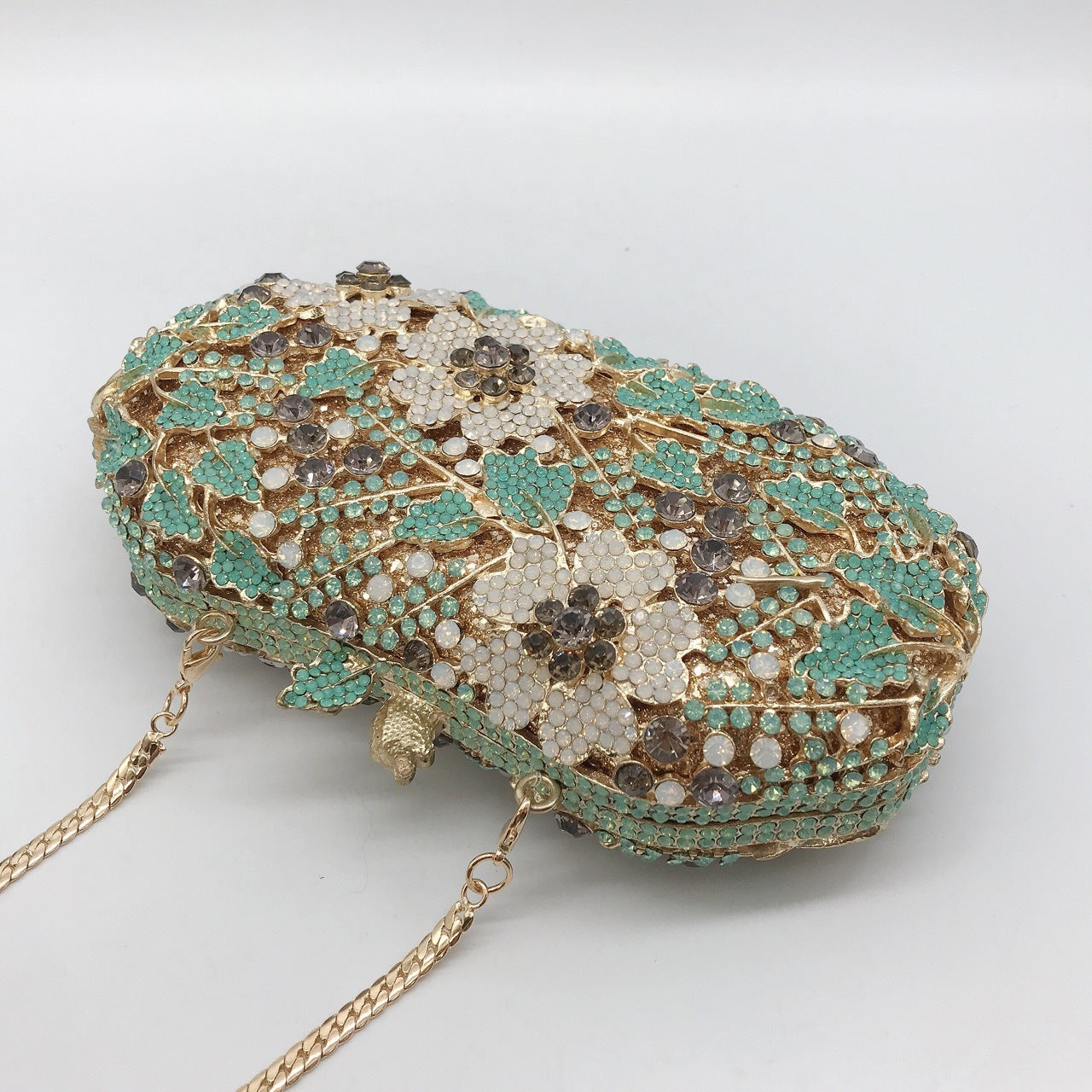 Floral Pattern Diamond Stud Clutch
