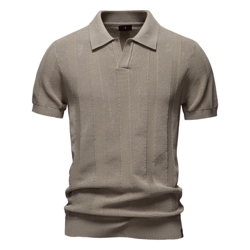 Striped Hollow Short Sleeve Polo