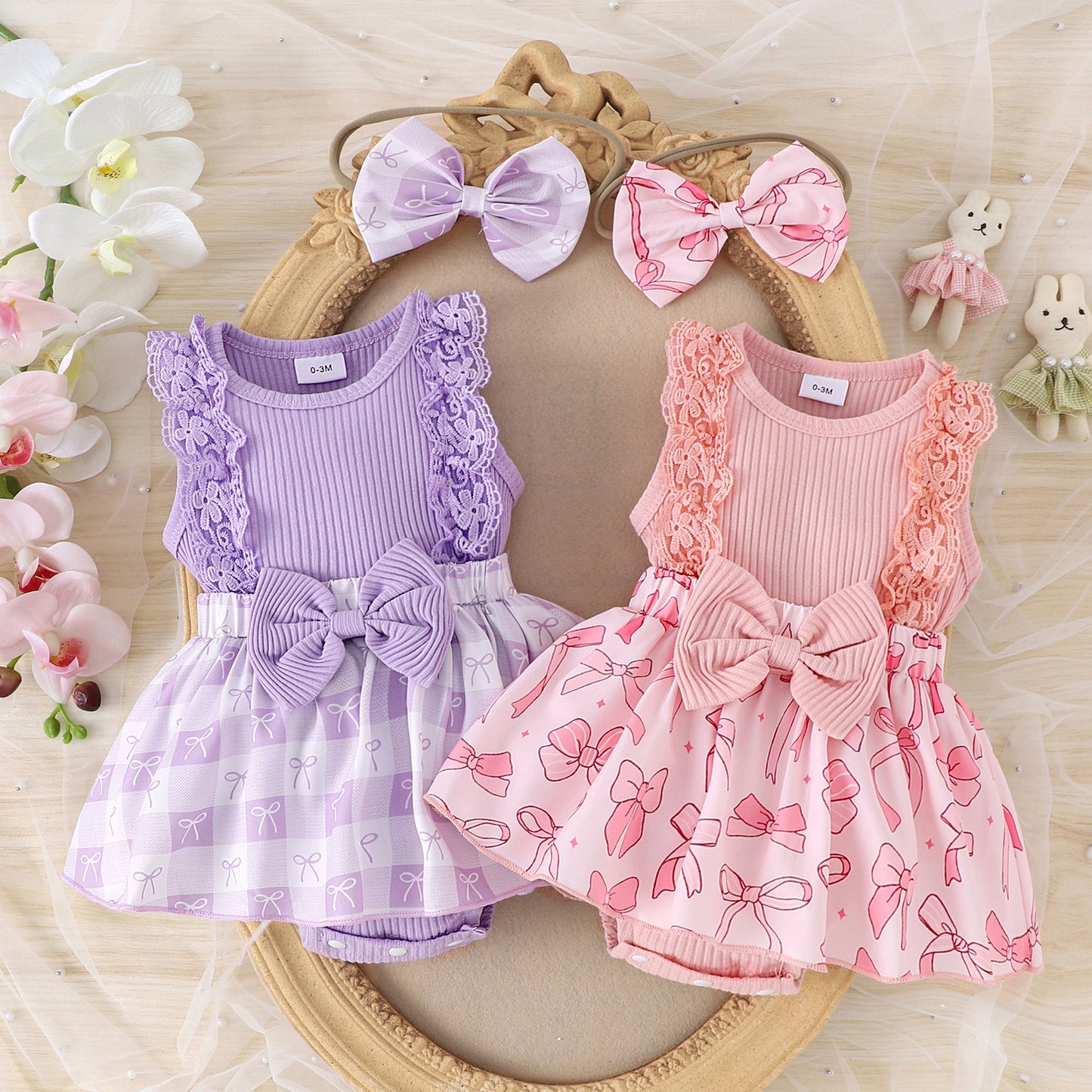 Two-color Lace Sleeve Baby's Gown