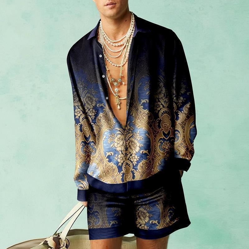 Digital Print Short Sleeve Shirt Shorts Suit