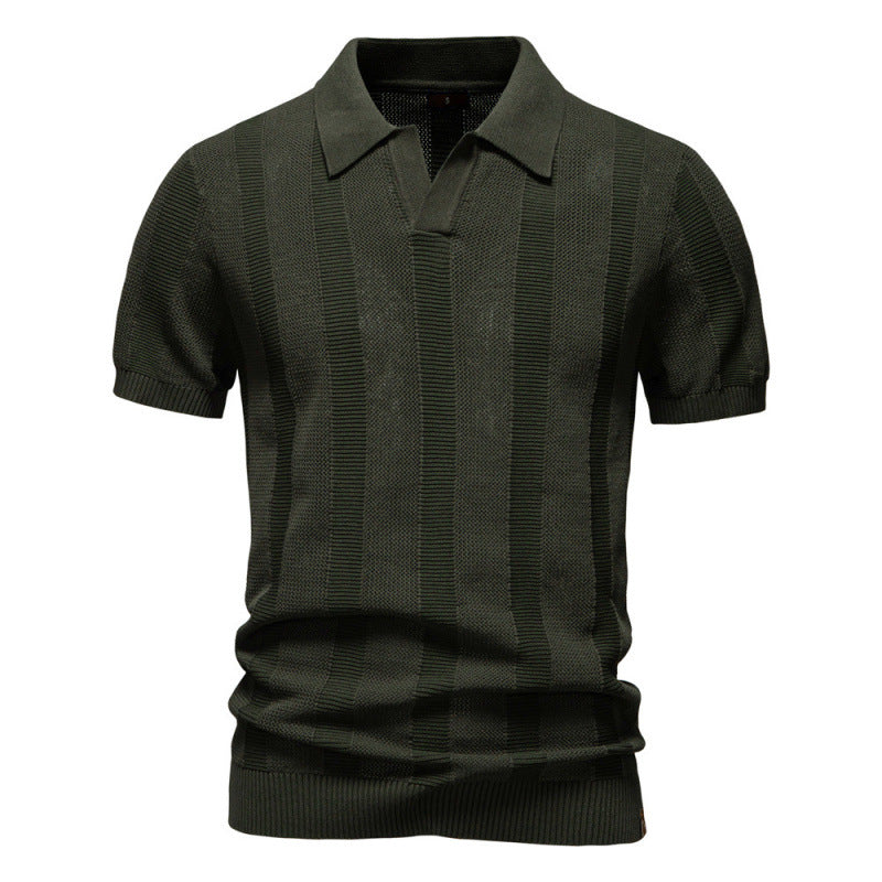 Striped Hollow Short Sleeve Polo
