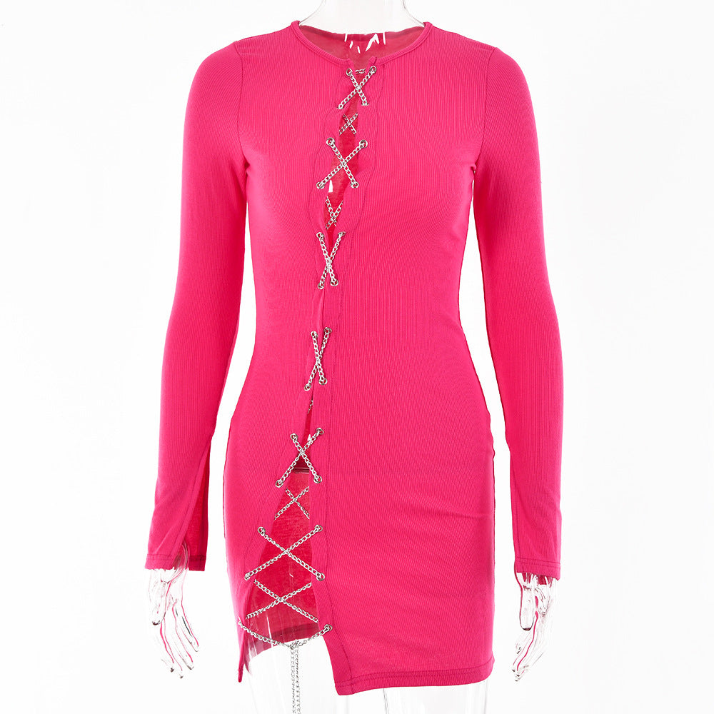 Chain Lace-up Cutout Dress