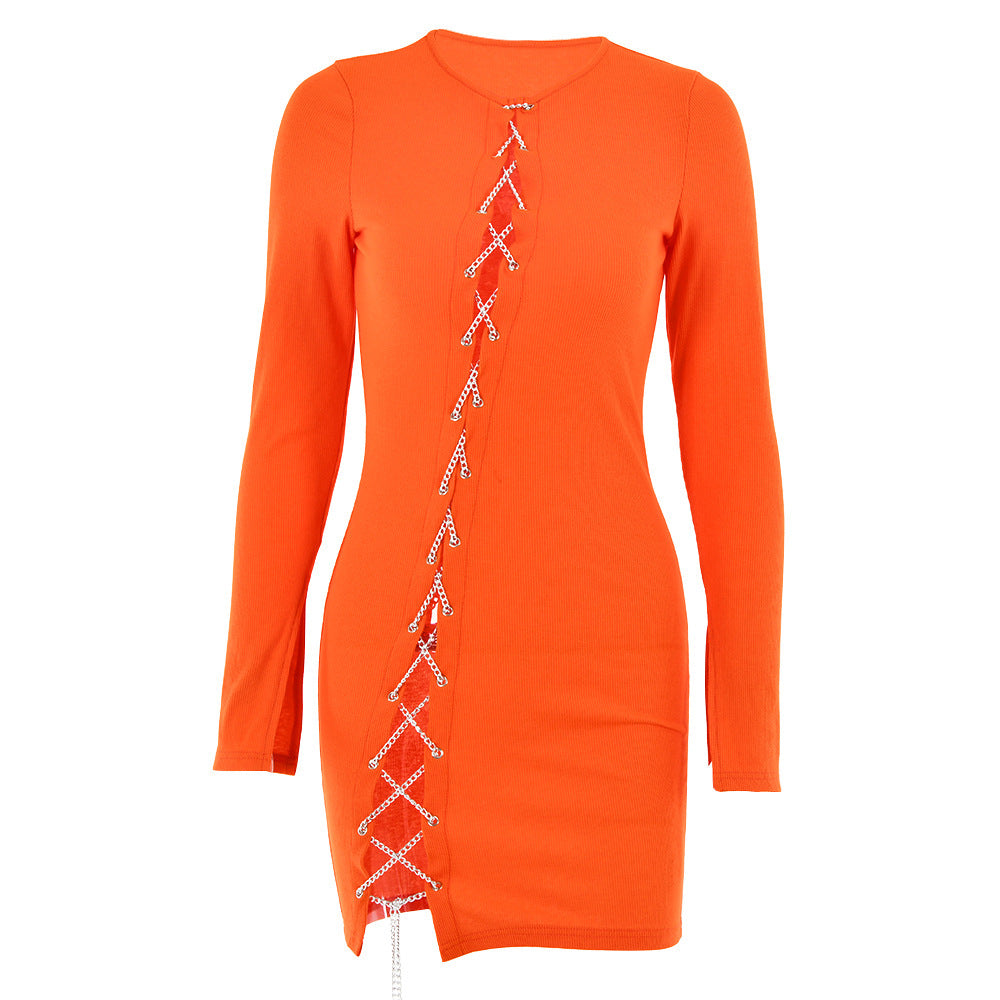 Chain Lace-up Cutout Dress