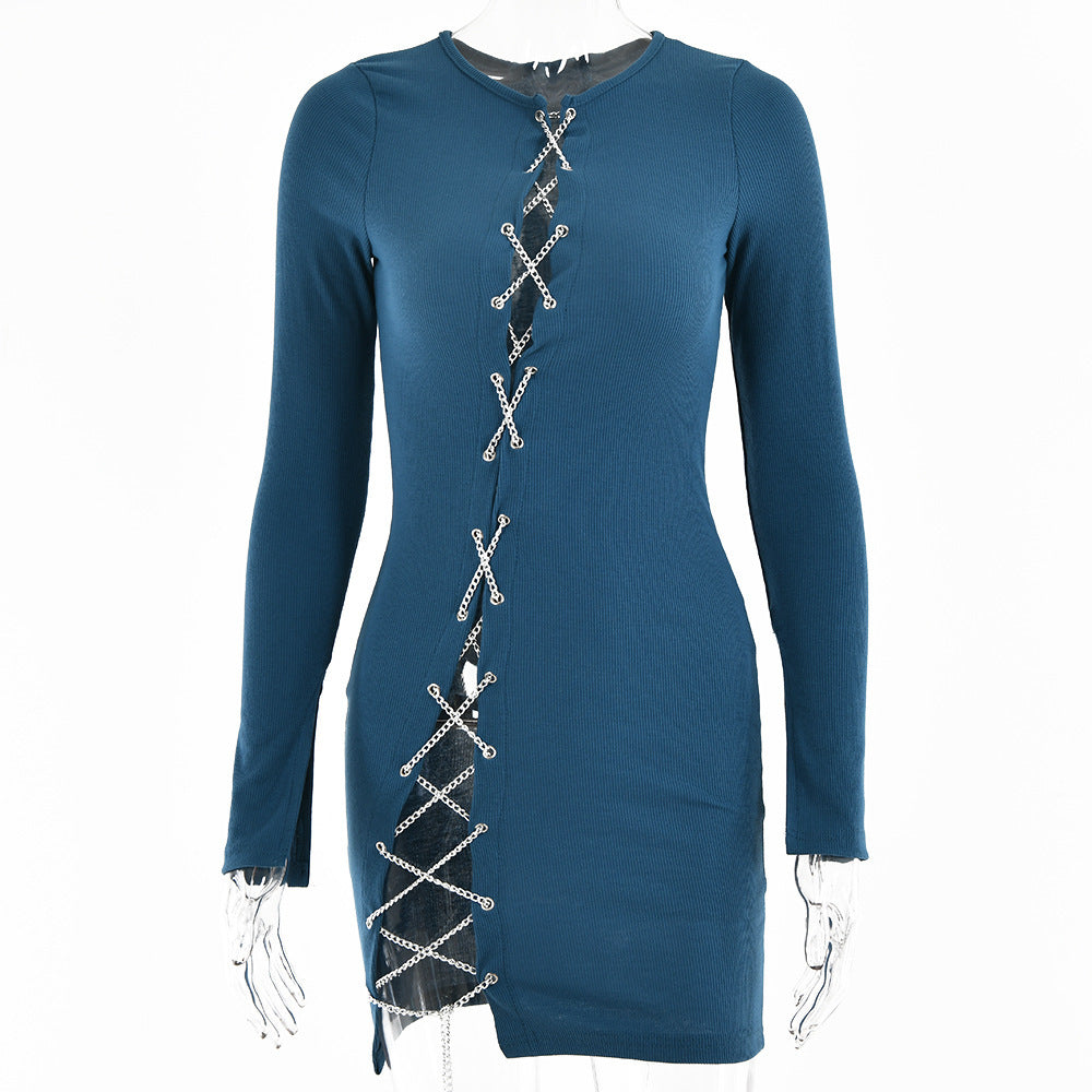Chain Lace-up Cutout Dress