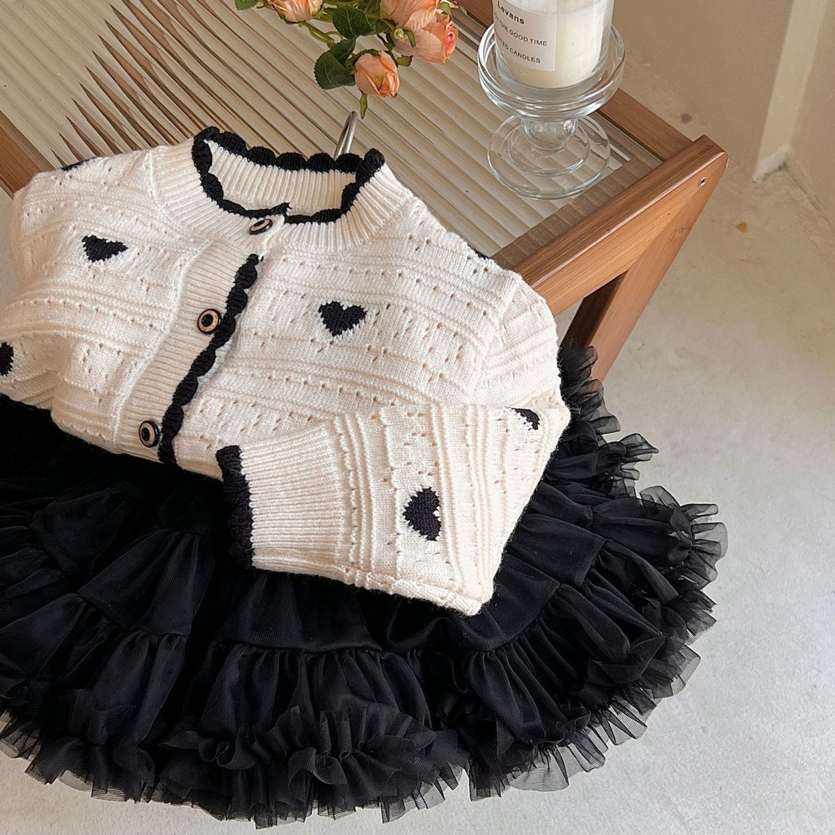 Love Sweater Cardigan with Skirt Set