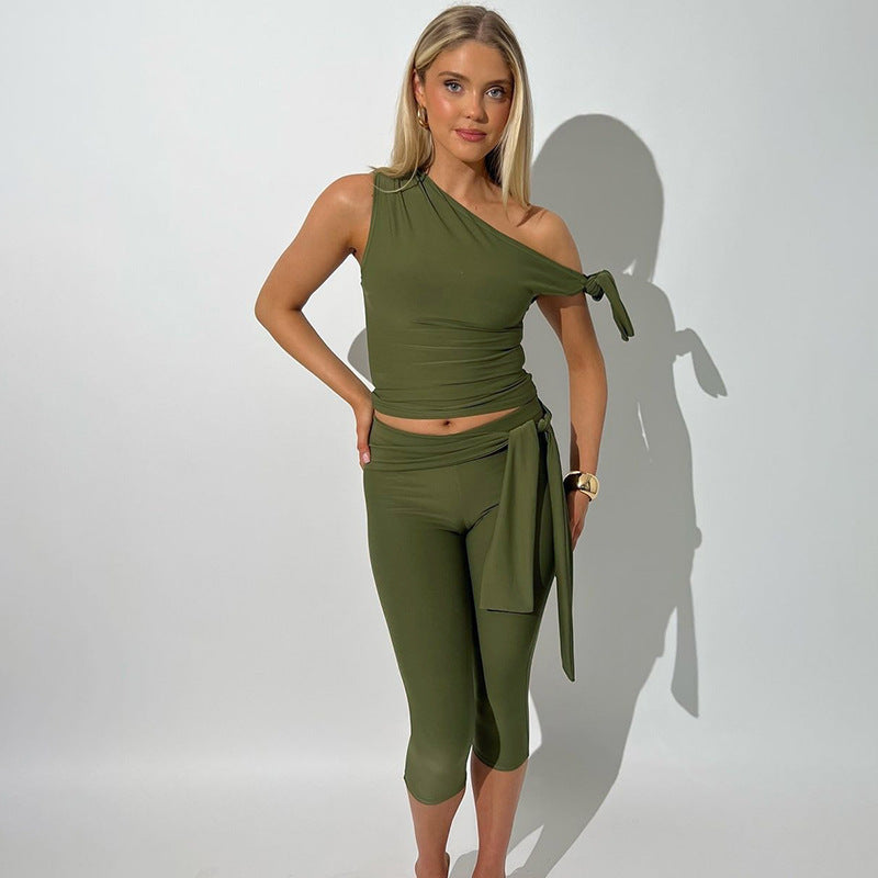 One-Shoulder Bandage Tight Two-Piece Set