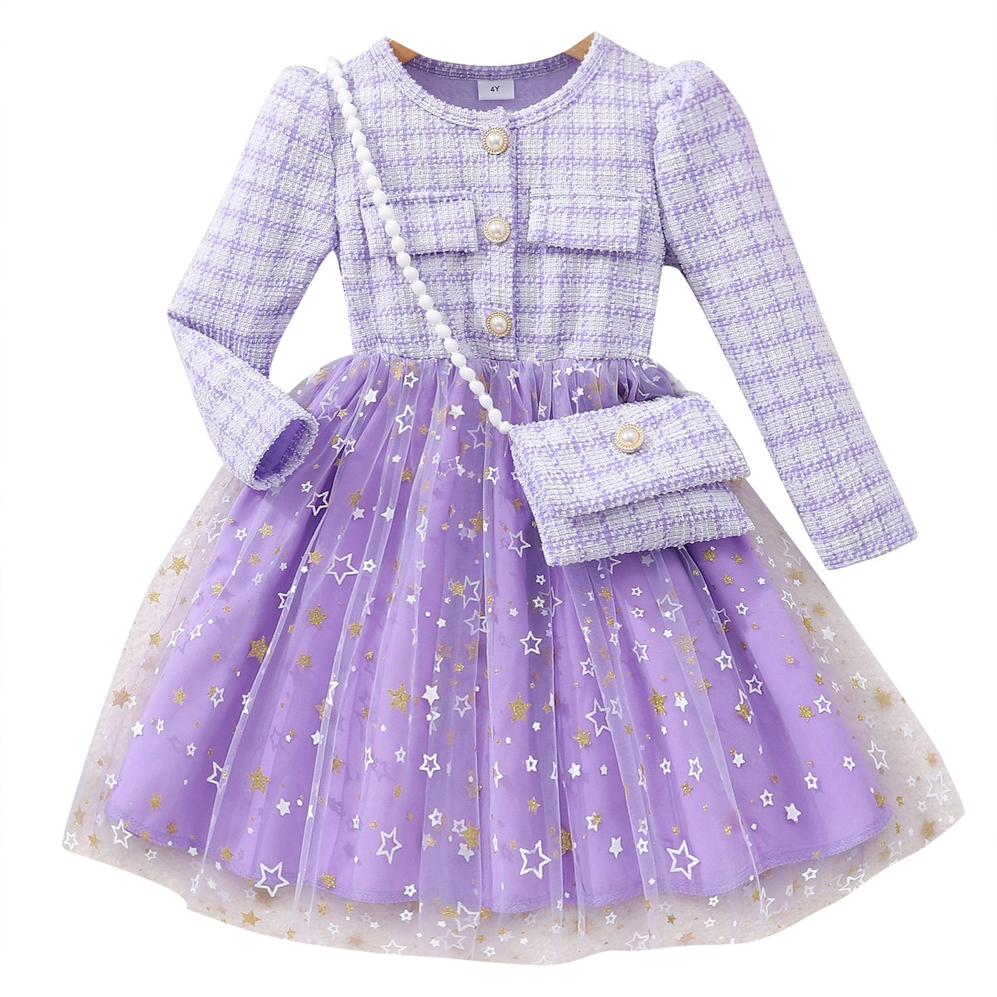 Long Sleeve Lady Star Mesh Dress