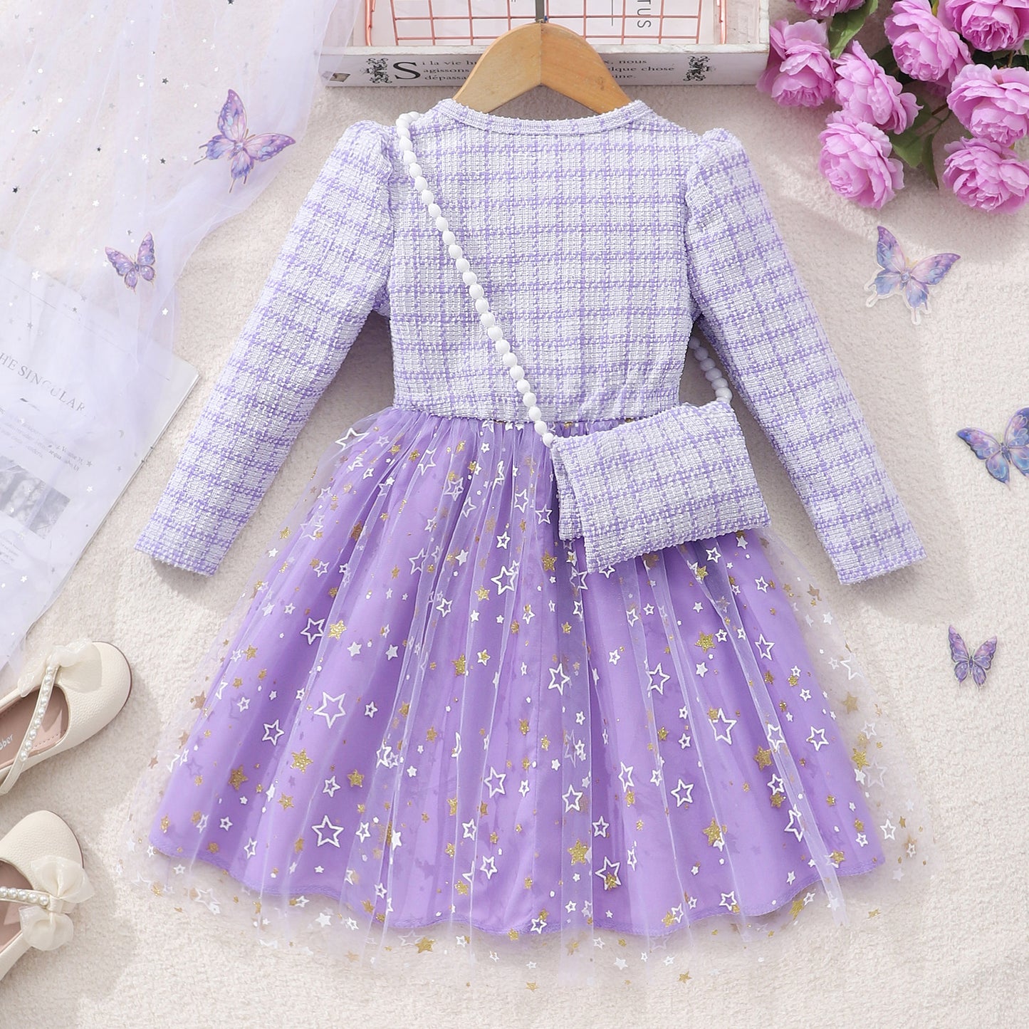 Long Sleeve Lady Star Mesh Dress