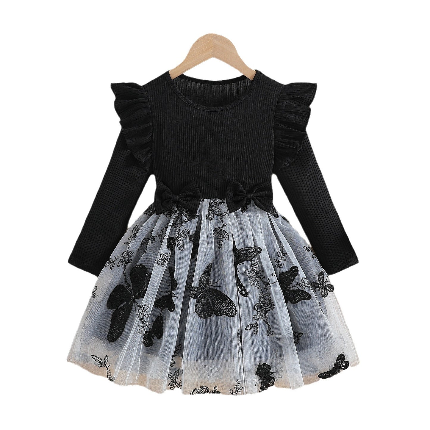 Mesh Butterfly Ruffle Shoulder Dress