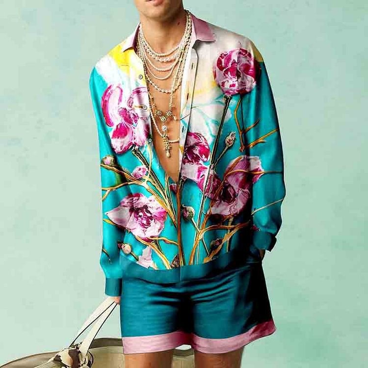 Digital Print Short Sleeve Shirt Shorts Suit