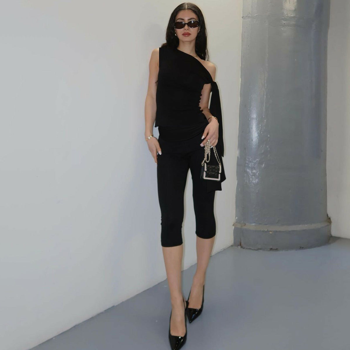 One-Shoulder Bandage Tight Two-Piece Set