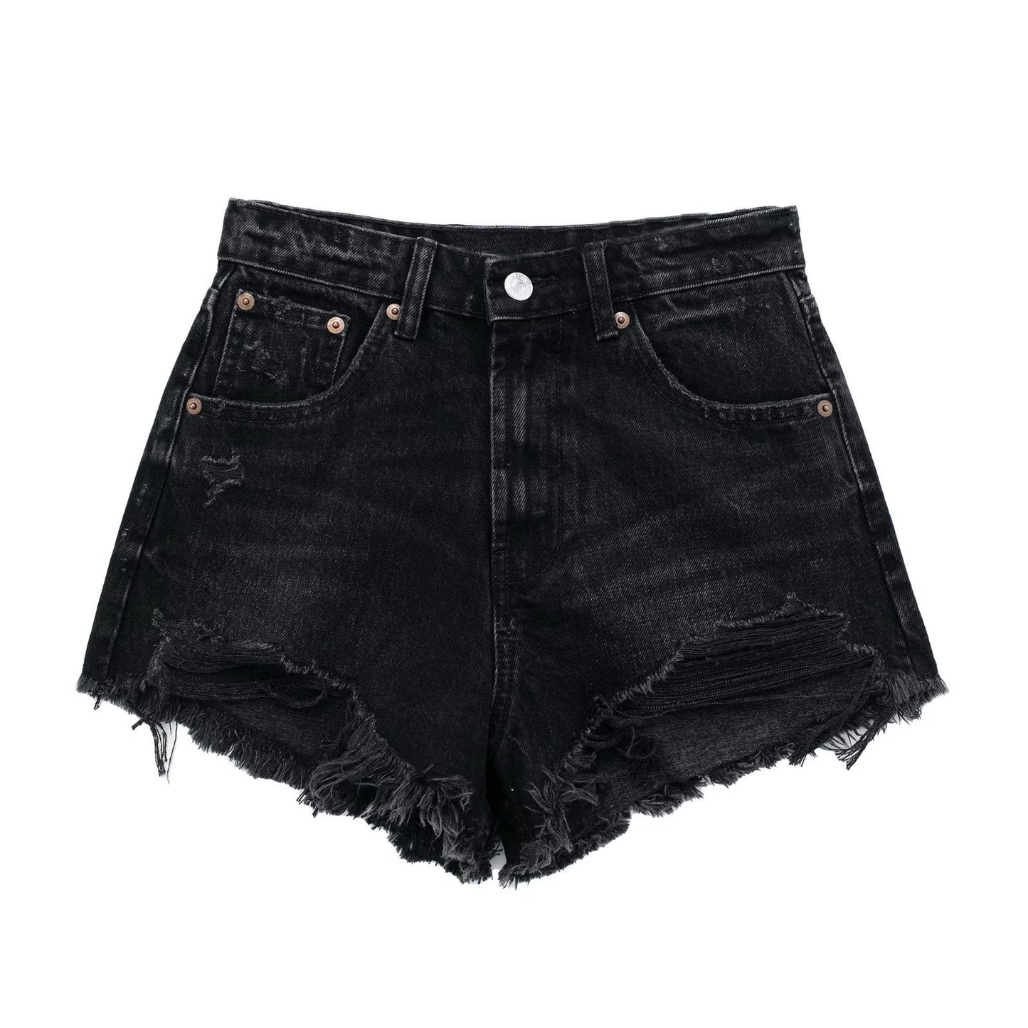 Raw Edge Distressed Denim Shorts