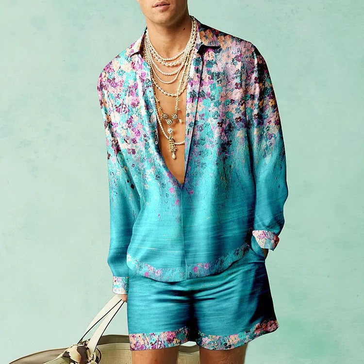 Digital Print Short Sleeve Shirt Shorts Suit